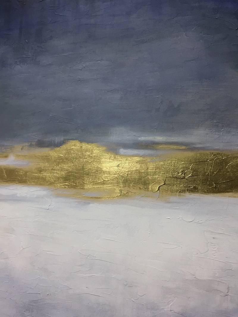 Blue Office Gold - oversized canvas painting for bedroom